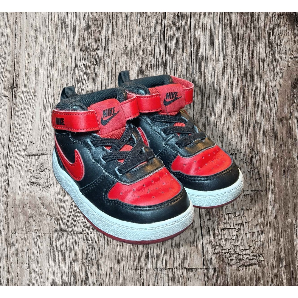 Nike Court Borough Bred Hi Top Sneaker CD7784-003 Red Black Straps Toddler 6C